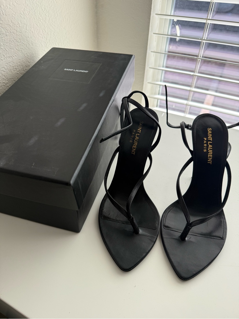 Saint Laurent Black Strappy Pointed Toe Heeled Sandals